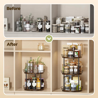 LAMU 10'' Lazy Susan Turntable Organizer, 2 Tier Round Rotating Spice Rack Organization for Kitchen Cabinet and Countertop, Wooden Lazy Susan for Table Top, Pantry, Bathroom, Vanity, Home Decor