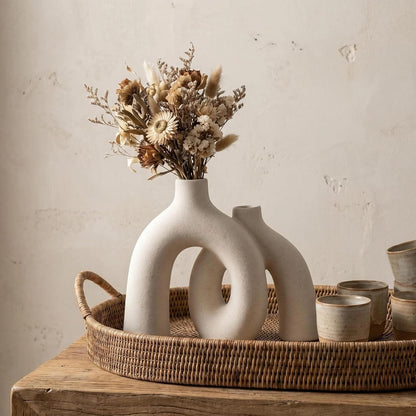 Set CEMABT Modern Nordic Boho Vase - Elegant Beige Matte Ceramic Home Decor for Living Room, Bookshelf, Mantel