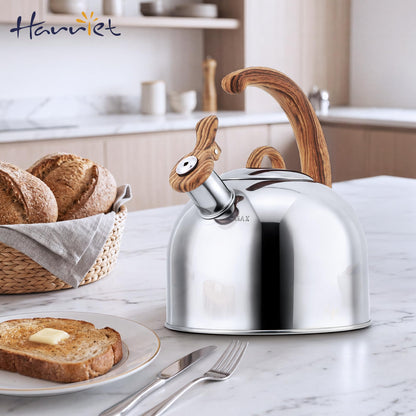 Harriet Tea Kettle Whistling Stovetop Tea Pot, 3.1QT Food Grade Stainless Steel Kettle for Boiling Water Coffee or Milk(Stainless Steel)