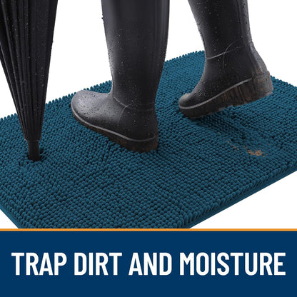 OLANLY Dog Door Mat - Absorbent Non-Slip Chenille for Muddy Paws | 45x27, Quick Dry, Atlantic Blue