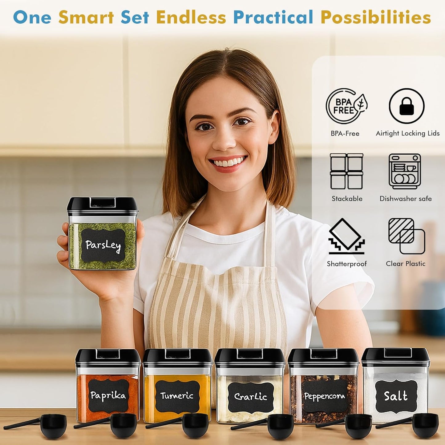 6 6 0.5L 2.1 Shazo PC Airtight Food Storage Containers + Spoons Included - BPA Free Plastic Snack & Spice Containers