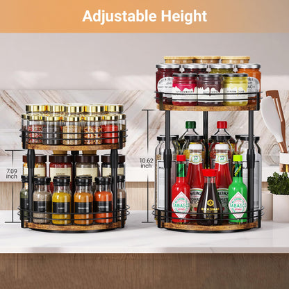 Across-Star Lazy-Susan-Organizer-Spice-Rack, Rotating Spice Organizer For Cabinet Pantry, Seasoning Holder Spice Shelf With Adjustable Height, Kitchen Counter Shelf Countertop Organizer