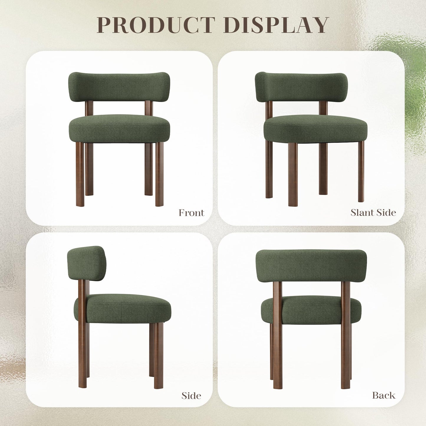 smartue Wooden Dining Chairs Set of 6, Upholstered Kitchen Chairs with Solid Wood Legs, Mid Century Dining Room Chair with Ergonomic Curved Backrest for Kitchen Dining Vanity, Green