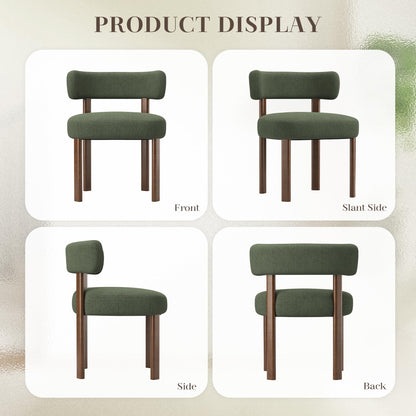 smartue Wooden Dining Chairs Set of 6, Upholstered Kitchen Chairs with Solid Wood Legs, Mid Century Dining Room Chair with Ergonomic Curved Backrest for Kitchen Dining Vanity, Green