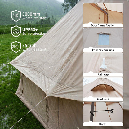 KEIKI 4 Season Canvas Bell Tent 16.4 FT Waterproof All Weather Glamping Yurt Tent, Luxury Hot Tent Stove Jack, Breathable Spacious Family Camping Teepee for 8 People Outdoor Hunting Party Event Green