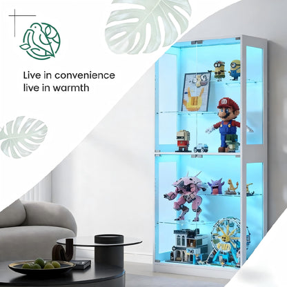 Lamtor Display Cabinet with Glass Doors - 69" Curio Cabinet for Collectibles with RGB LED Lights and Adjustable Shelves, Glass Display Case for Living Room, Office, Black