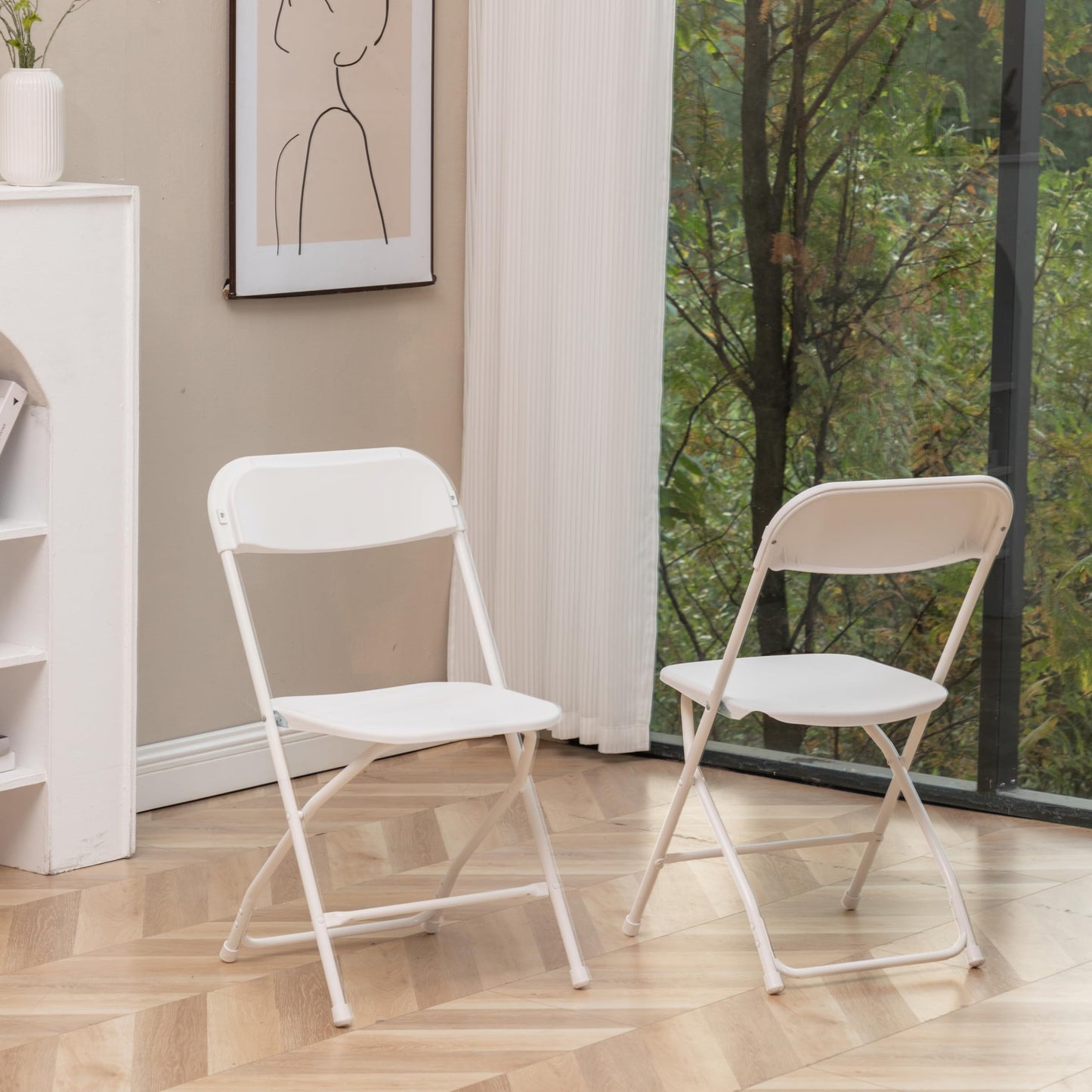 BTEXPERT Set of 20 Pack, Indoor Outdoor White Plastic Folding Chairs Stacking Steel Frame Commercial 650LB Weight Capacity Seating Home Garden Wedding Event Party Picnic Dining Church School Portable