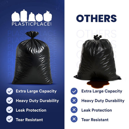Plasticplace 65 Gallon Trash Bags │ 3.0 Mil │ Black Heavy Duty Garbage Can Liners │ 50” X 48” (50Count)