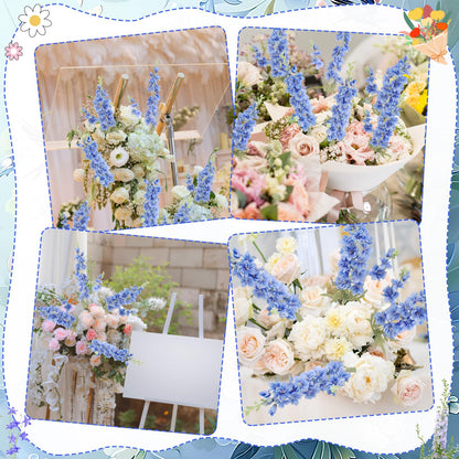 Ovveroche 10 Pcs Delphinium Artificial Flowers for Decoration, 33.86 Inch Long Stem Larkspur Fake Flowers Light Blue Faux Silk Bouquets for Tall Vase Wedding Home Decor Floral Arrangements(Dark Blue)