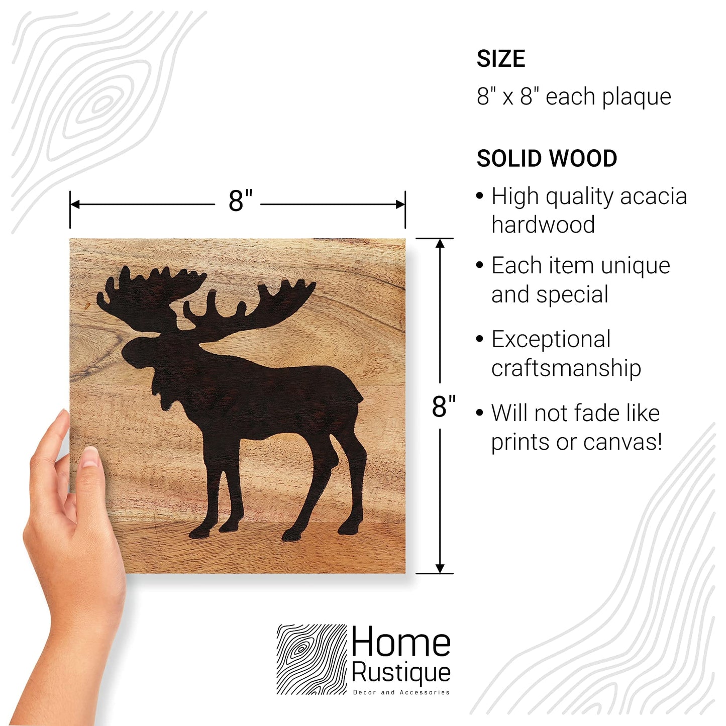 HomeRustique Real Wooden Cabin Decor with Bear, Deer and Moose (Set of 3) - Woodland Rustic Cabin Wall Decor & Art for Home, Living Room, Hunting Theme, Mountain Lodge or Bathroom