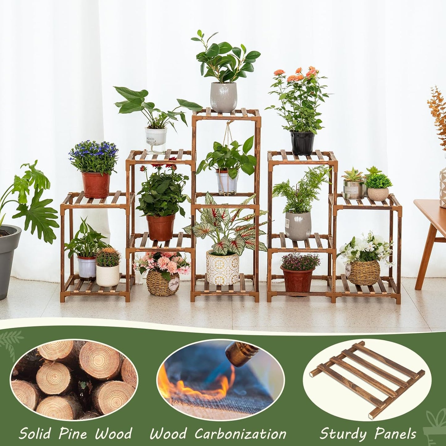 5 10 Uneedem Wood Plant Stand Indoor Outdoor Corner Plant Shelf Stand, Tiered Potted Flower Plant Stands for Indoor
