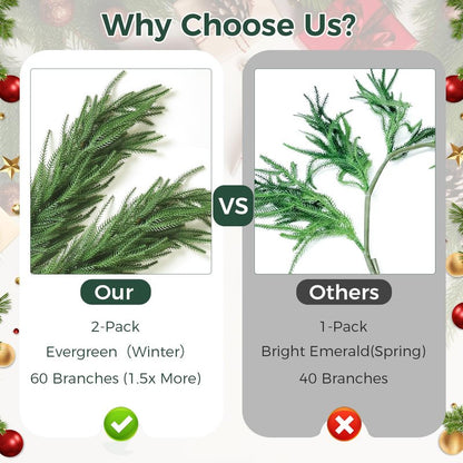 2 Pcs 6FT Norfolk Pine Garland (12FT Total): Real Touch Artificial Christmas Greenery with 120 Branches, Premium Decor for Mantle, Table, Wall, Indoor/Outdoor(Dark Green)