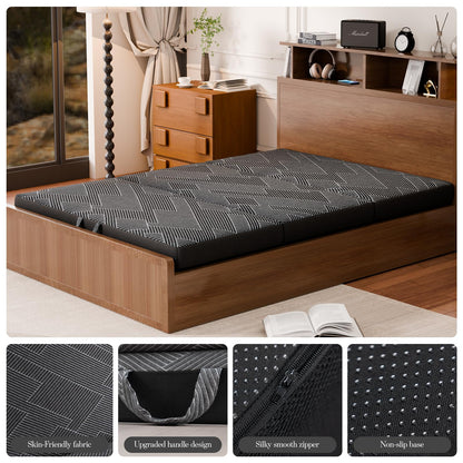 Tri Folding Mattress King Size - Foldable Mattress Trifold Memory Foam Mat with Washable Cover, Handle & Non-Slip Bottom Portable Foldable Floor Sofa Bed for Travel Camping Guest - 6 Inch, 80"x76"x6"