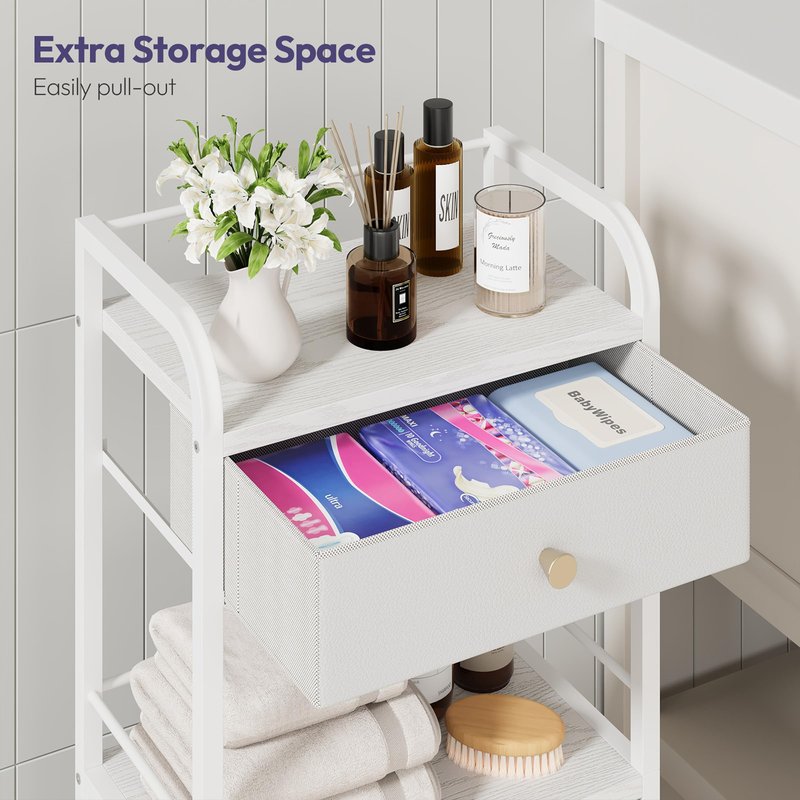 SWTYMIKI 14.57"x32.28" Bathroom Storage Cabinet – Freestanding Toilet Paper Storage with Doors & Drawer, Bathroom Organizers and Storage for Small Spaces, Laundry Room, Ideal for Towels, White
