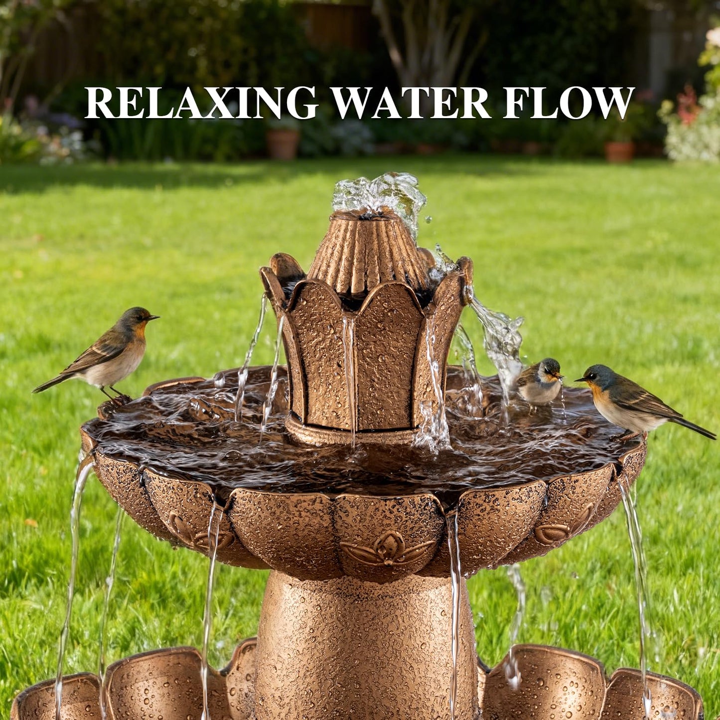 MO 48.8" 3-Tier Freestanding Water Fountain Outdoor Garden, Like Stone Large Bird Bath with Pump, Outdoor Waterfall Feature for Yard Patio Home Decor