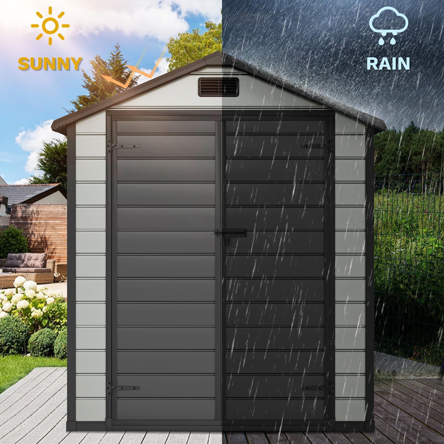 DWVO 6x4 FT Outdoor Storage Shed with Reinforced Floor, Resin Storage Shed with Lockable Door, Window and Vents, Waterproof Plastic Tool Shed for Garden Patio Backyard
