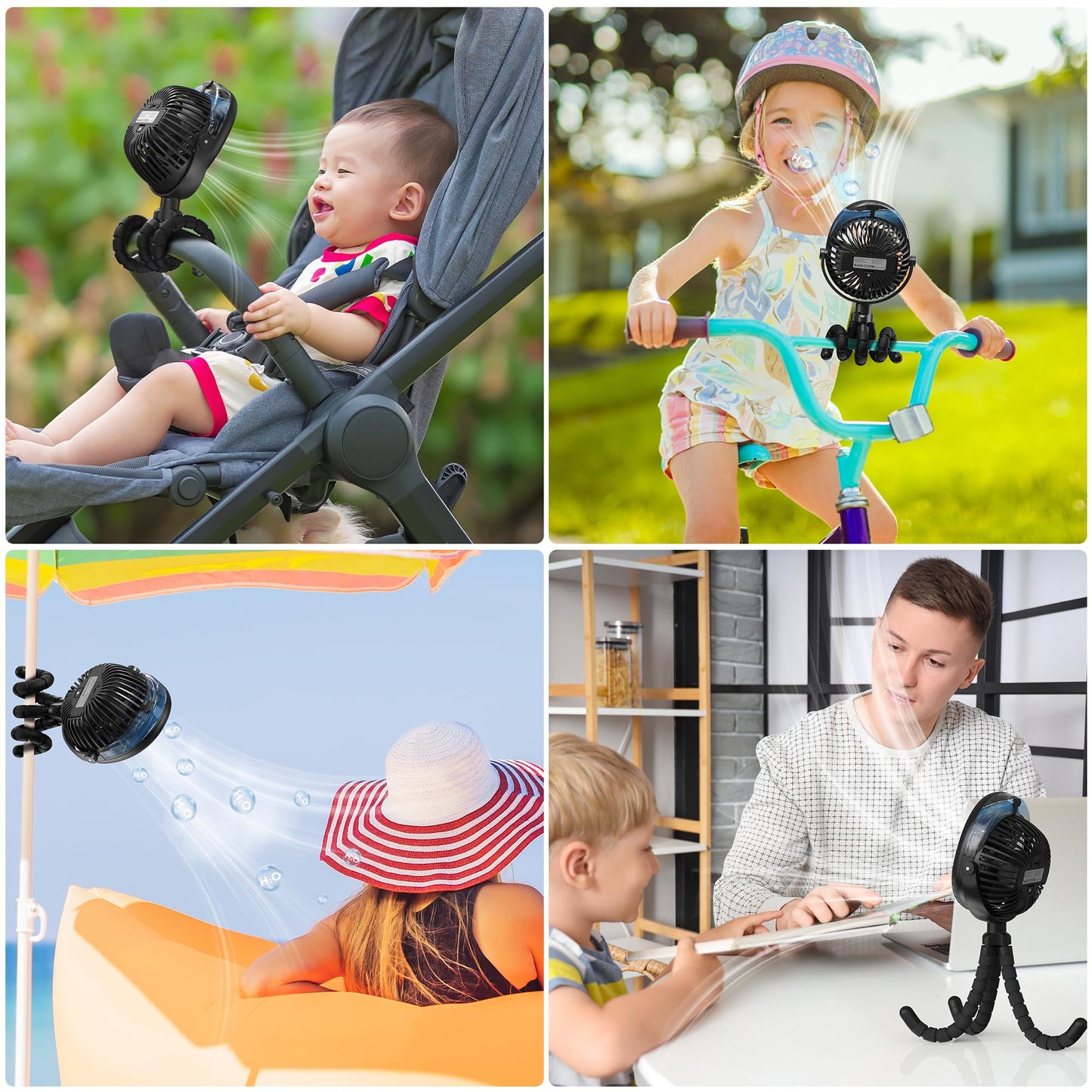 COMLIFE Misting Baby Stroller Fan, Rechargeable Battery Operated, 270° & 360° Pivoting, 50ml Portable Water Sprayer Misting Fan with Flexible Tripod Clip on Car Seat Crib Treadmill Bunk Bed