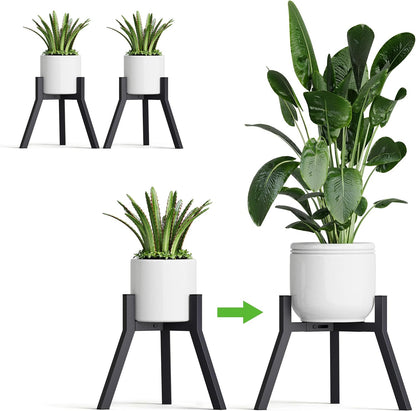 Set 2, PS-007BK-2 Adjustable Plant Stands of Metal Small Plant Holder, Heavy Duty Stable Flower Holder Stand Rack
