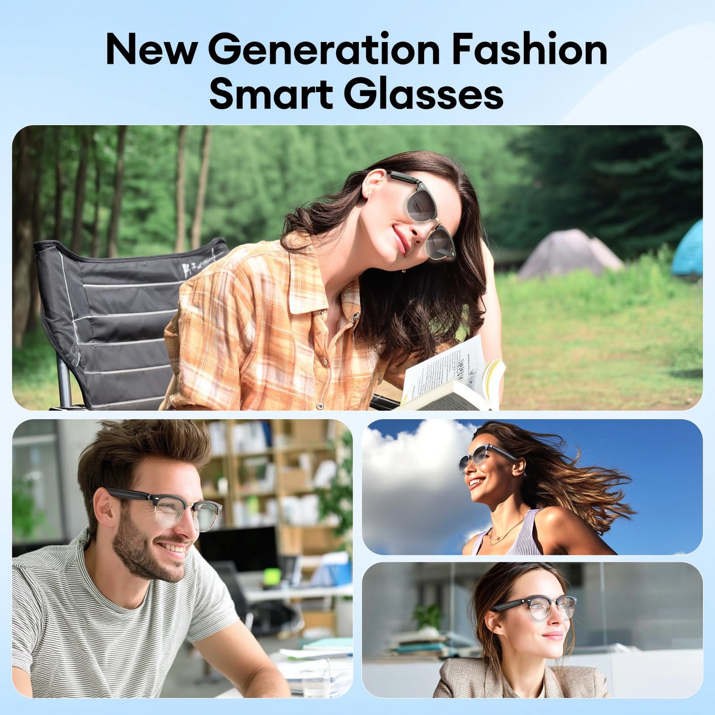 AI Smart Glasses, Bluetooth 5.4 Translation Glasses with 144 Language & Accents, Blue Light Filtering Lenses, Multifunctional Smart Glasses for Men Women, Travel Meeting Trade Business HY-C8 White
