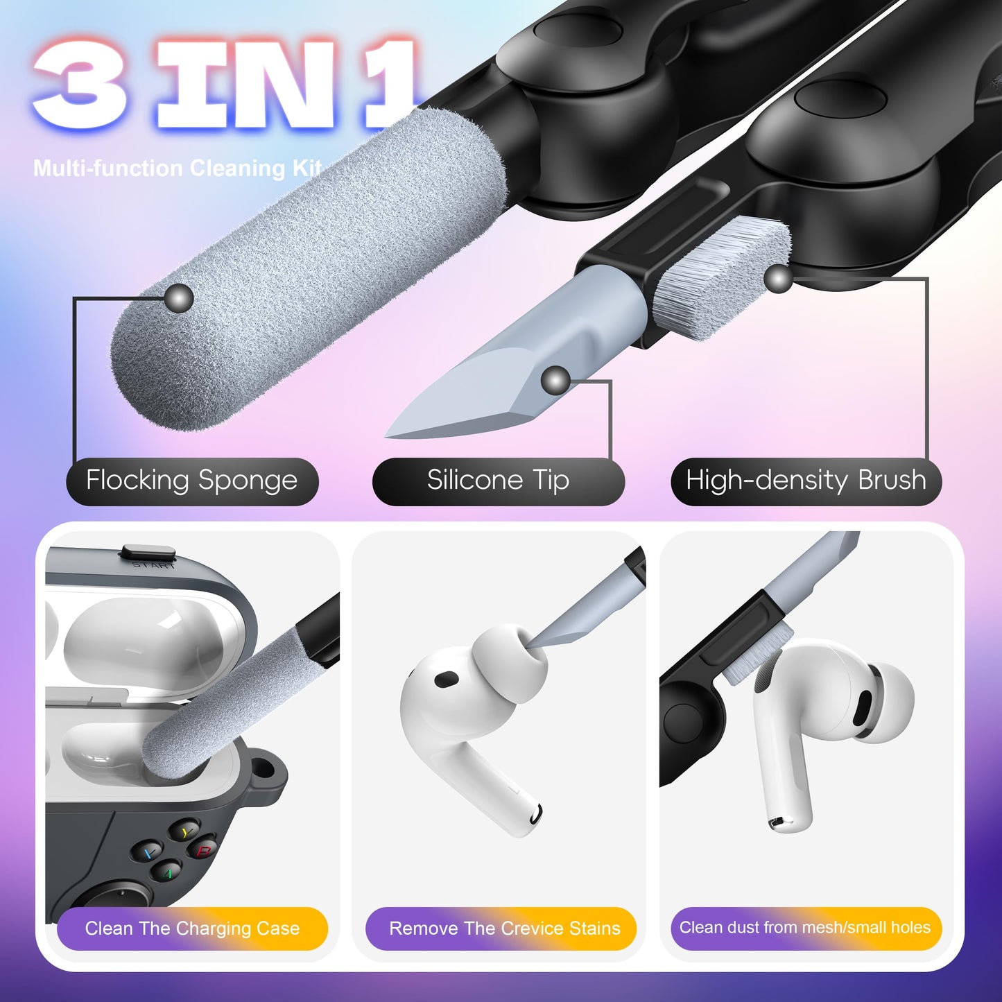 R-fun for AirPods Pro 3 Case (2025) Cover with Cleaner Kit, Classic Handheld Game Console Design Soft Skin Silicone Protective for Apple AirPods Pro 3rd Generation Charging Case, Grey