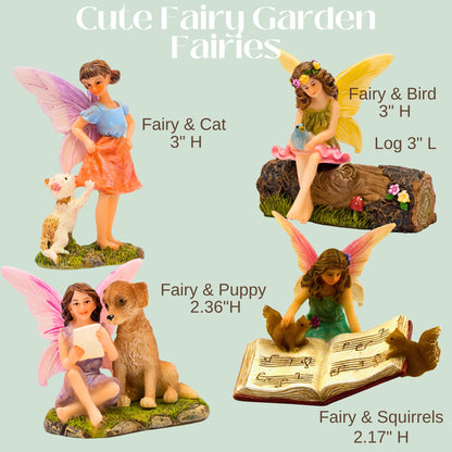 PRETMANNS Fairy Garden Accessories with Fairies for Fairy Garden Outdoor - Miniature Fairy Figurines Set with Animals - Fairy Garden Kit for Indoor Outdoor Gardens