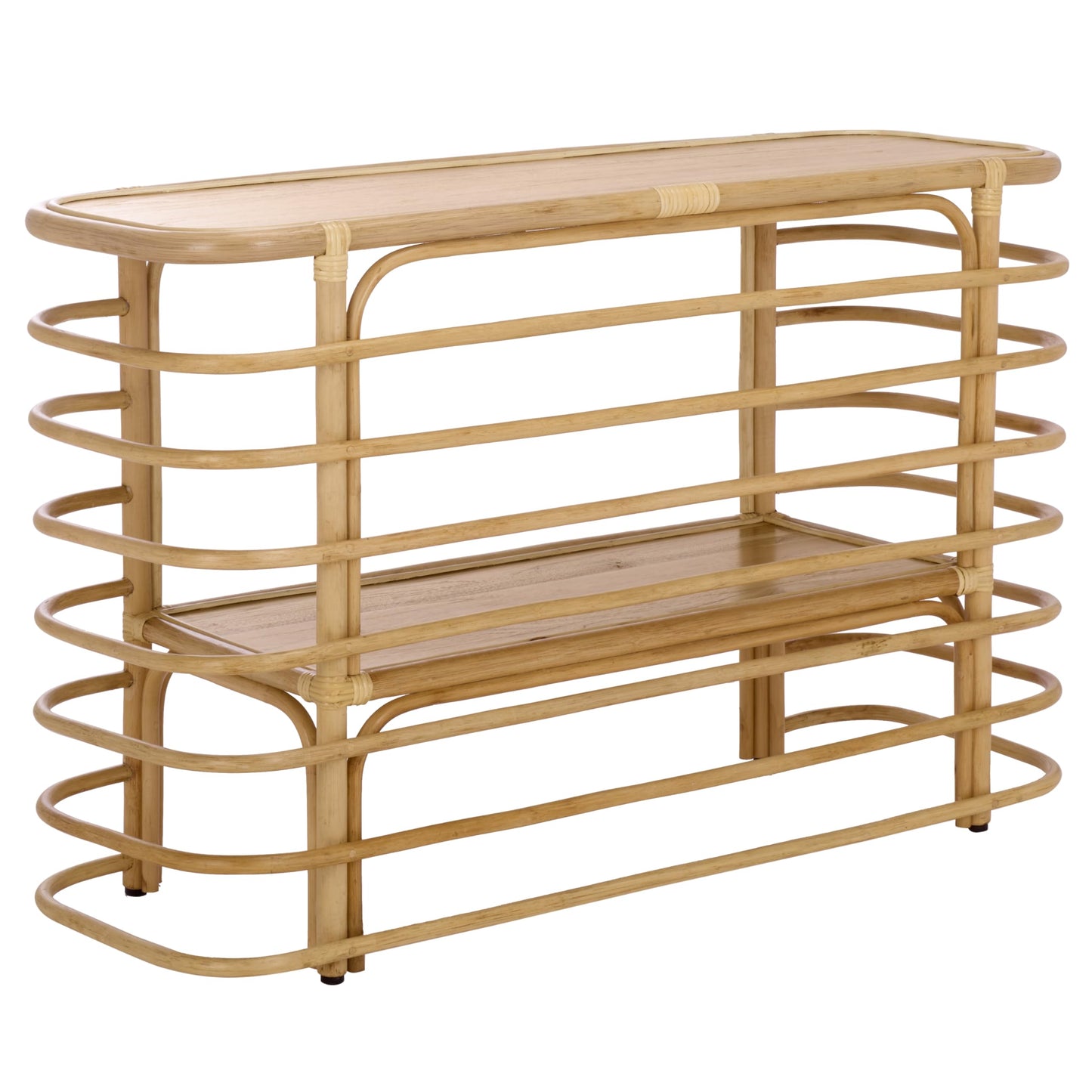 SAFAVIEH Home Collection - Maestro Natural Rattan & Wood Console Table with 1 Shelf, Fully Assembled, Modern Tropical Accent (CNS5400A)