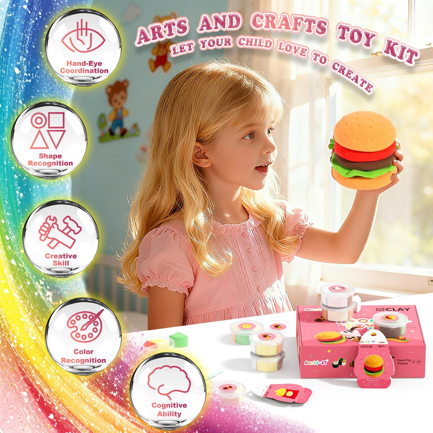 Air Dry Clay Kit - Food Toy Theme, Modeling Clay for Kids, DIY Model Magic Clay with Tools and Tutorials, 12 Boxes Molding Clay, Ultra Light, Soft & Non-Sticky, Arts and Crafts Gift for Kids