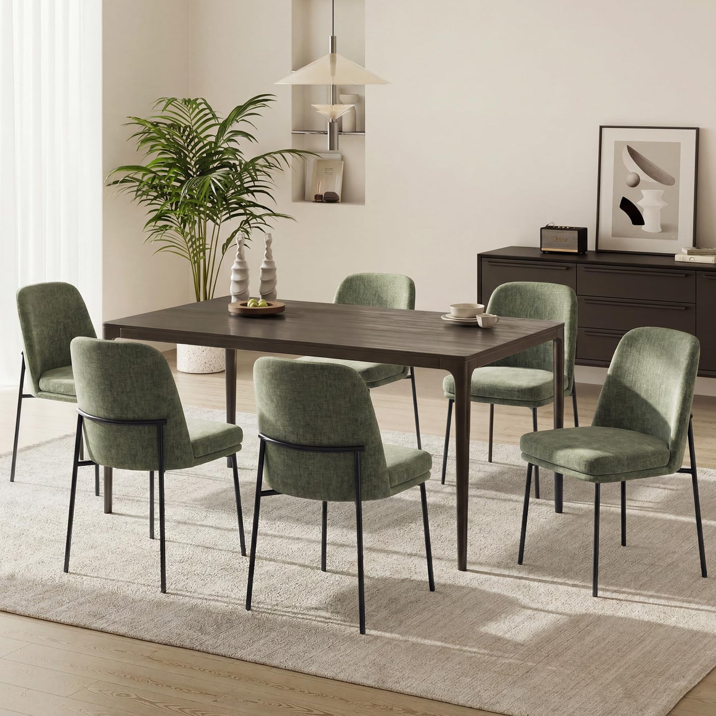 COLAMY Dining Chairs Set of 4, Modern Dining Chairs, Fabric Upholstered Dining Chairs, Kitchen Chairs with Curved Back and Metal Legs for Dining Room Kitchen Restaurant, Green