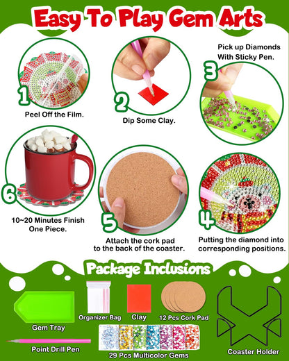 12 Days of Christmas Advent Calendar Diamond Painting Coasters, DIY Crafts Gem Diamond Art Kits for Adults, Elderly Parents, Christmas Ornaments Advent Calendar 2025 for Adults, Seniors, Women, Grils