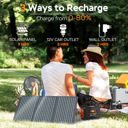 MARBERO Solar Generator 162.8Wh Camping Portable Power Station 200W Peak with Foldable Solar Panels 30W with AC Outlet 110V Multi-Port LED Flashlights for CPAP Home Camping Hurricane Emergency