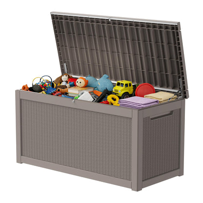 Decksplore 320 Gallon Outdoor Storage Box Resin Deck Box All Weather Waterproof Large Lockable Storage Container Deck Box for Patio Furniture, Garden Tools, Lockable, Grey
