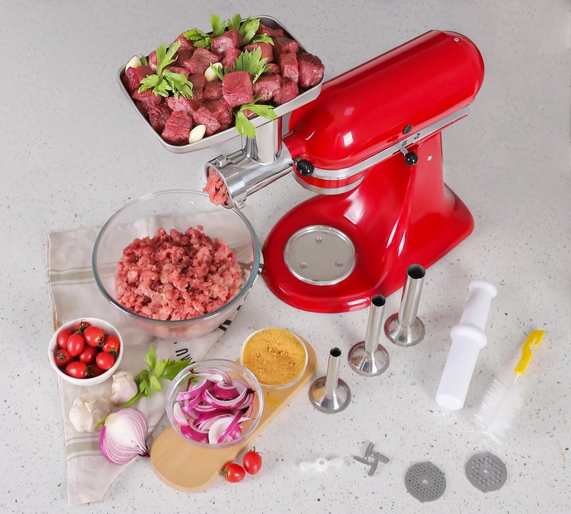 Stainless Steel Meat Grinder Attachments for KitchenAid Mixers, Metal Food Grinder, Sausage Stuffer, Dishwasher Safe Accessory Suitable for Kitchen Aid by Rafbar, 82207R