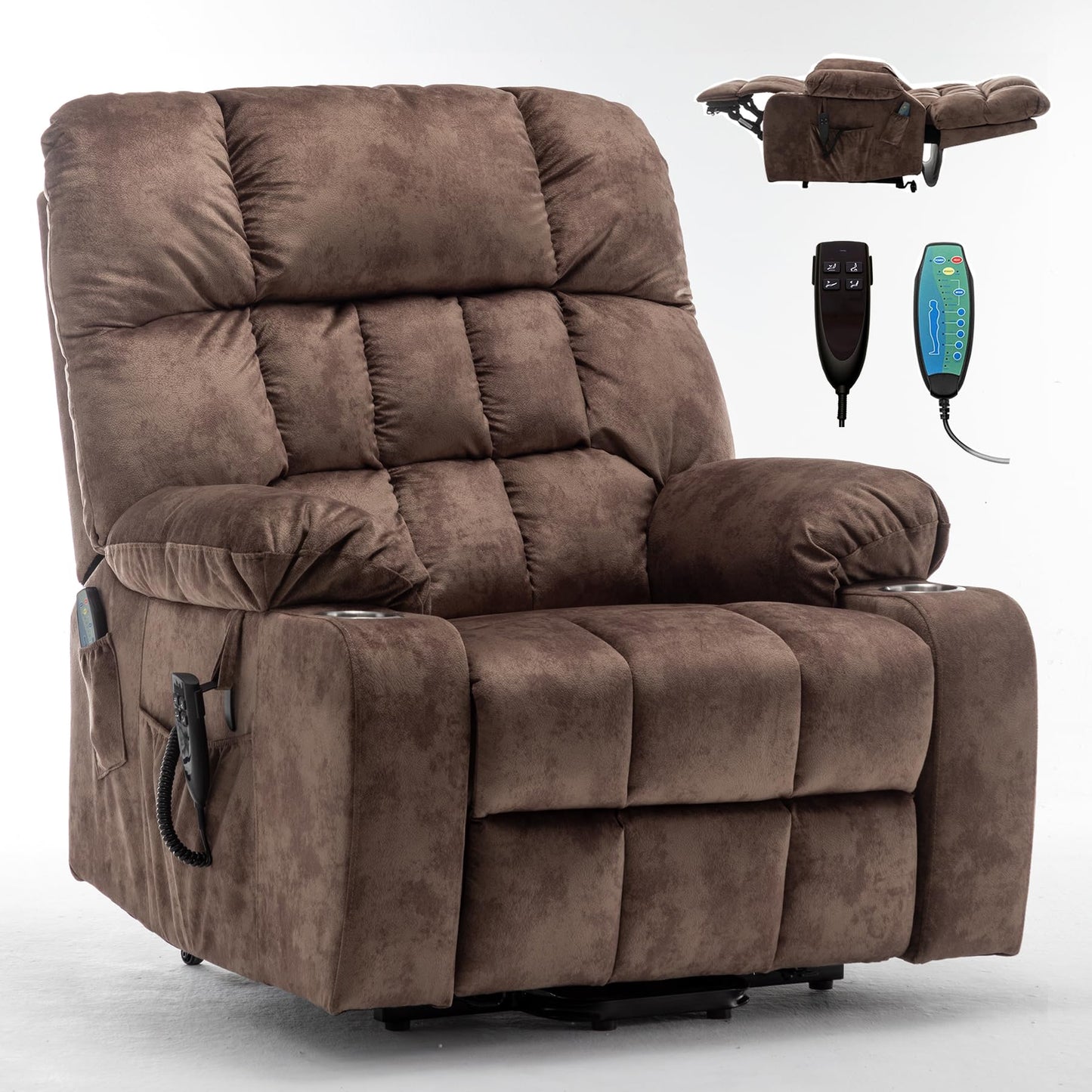 Oversized Power Recliner Chair for Big and Tall 400 LBS, 25.5" Extra Wide Electric Lift Chair with Heat and Massage, Dual Motor 180° Lay Flat Recliner Living Room Sofa, Velvet Big Lift Recliner