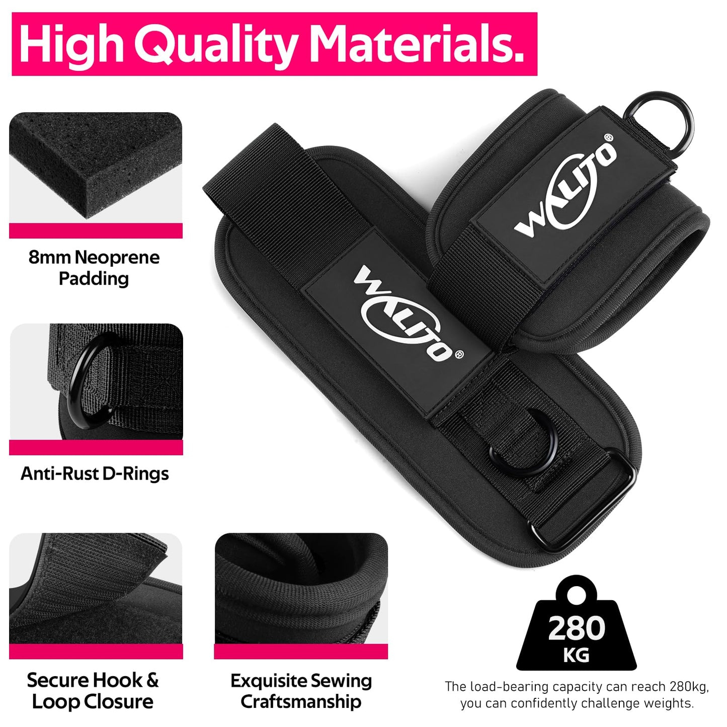 WALITO Ankle Resistance Bands with Cuffs, Exercise Bands for Legs and Butt, Booty Workout Equipment for Kickbacks and Hip Fitness Training