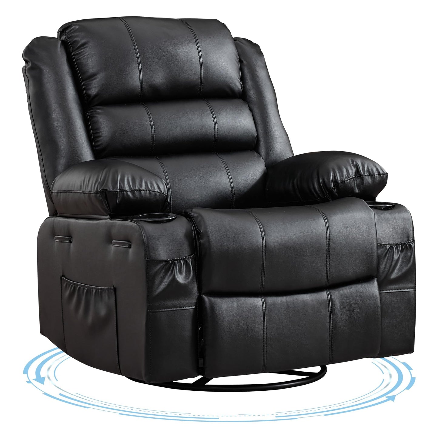 Rocking Recliner Chair for Adults PU Leather Wide Upholstered Glider Recliner with Cup Holder Deep Seat Single Sofa Rocker Chair for Nursery Living Room
