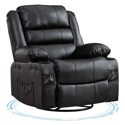 Rocking Recliner Chair for Adults PU Leather Wide Upholstered Glider Recliner with Cup Holder Deep Seat Single Sofa Rocker Chair for Nursery Living Room