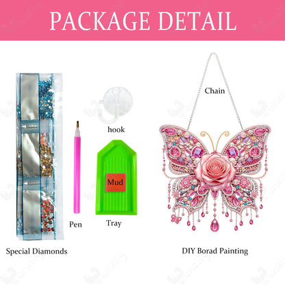Yunzlly DIY Hanging Diamond Art Pendant Kit, Special Crystal Double Sided Diamonds Painting Ornament Kit for Adults, Acrylic Gem Painting Board for Window&Door&Wall (Pink Butterfly)