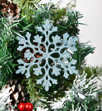 DearHouse 36pcs Plastic Snowflake Ornaments, Tiny Sparkling Glitter Snowflake Decorations on String for Christmas Trees