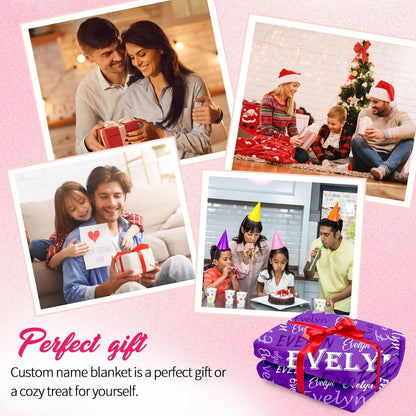 Personalized Custom Purple Theme Light Soft Flannel Fleece Throw Blanket with Name for Men, Women, Boys, Girls, Kids