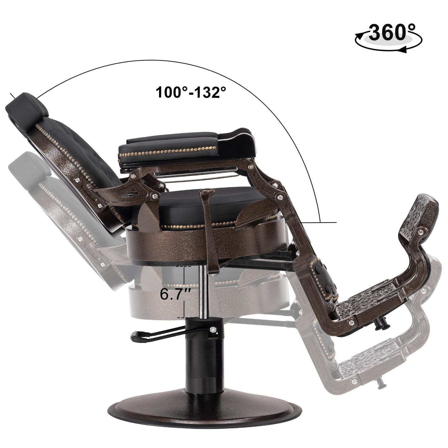 BarberPub Vintage Barber Chair Heavy Duty Metal Frame All Purpose Hydraulic Recline Salon Beauty Spa Chair Styling Equipment 9207 (Black)