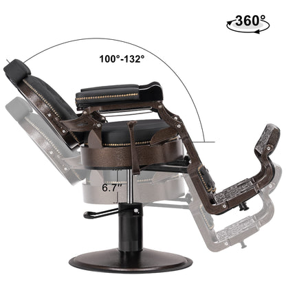 BarberPub Vintage Barber Chair Heavy Duty Metal Frame All Purpose Hydraulic Recline Salon Beauty Spa Chair Styling Equipment 9207 (Black)