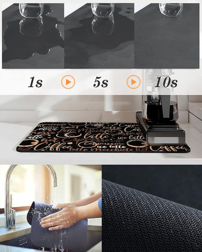Coffee Bar Mat Accessories, Absorbent Dish Drying Mat for Kitchen Counter, Rubber Backing Non-slip Pad for Coffee Maker