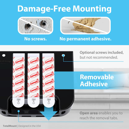 TotalMount Hole-Free Remote Holder – Eliminates Need to Drill Holes in Your Wall (for 2 or 3 Remote Controls – Black – Quantity 1)