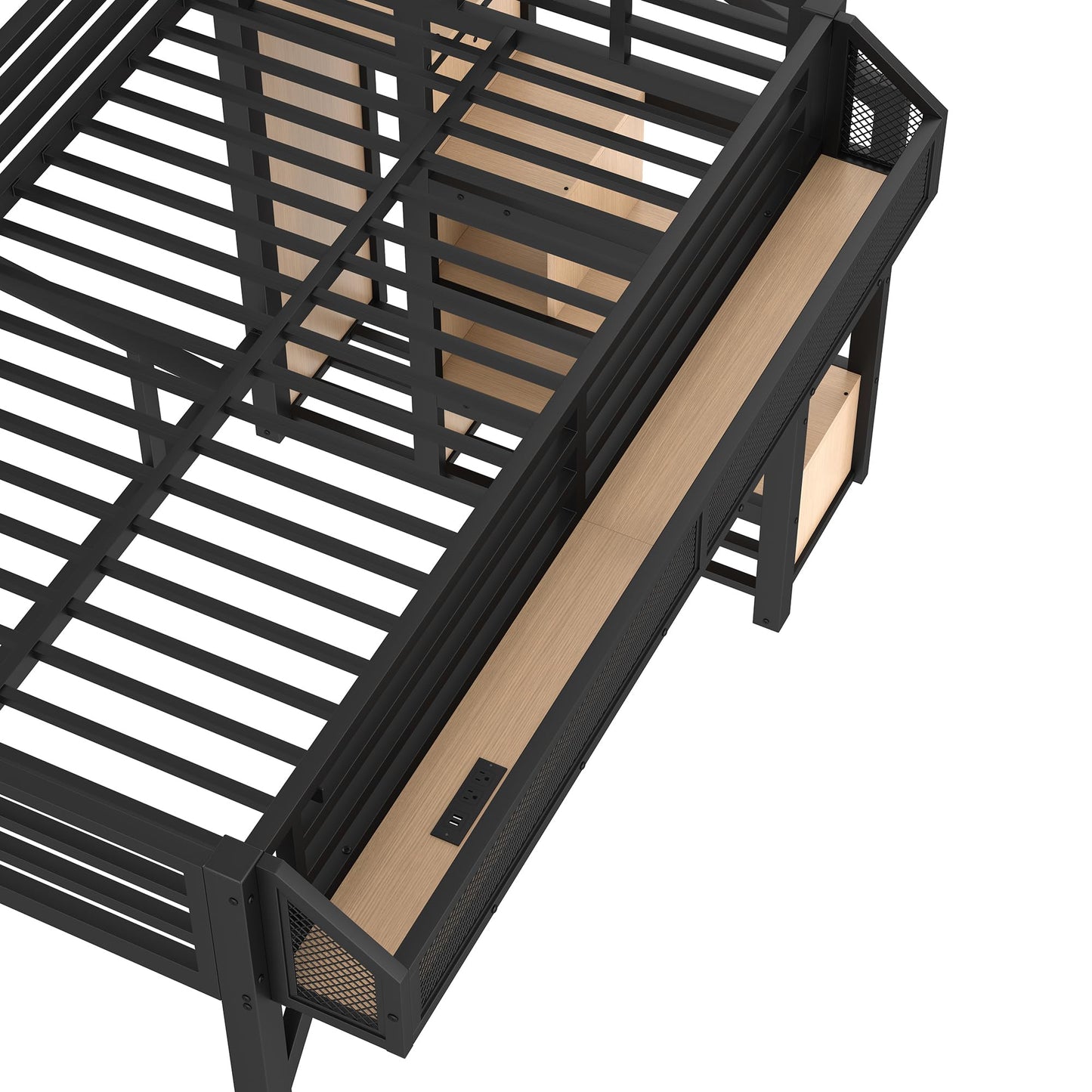 Bellemave Twin XL Size Loft Bed with Stairs and Wardrobe,Heavy Duty Metal Loft Bed Frame with Shelves,LED Lights and Charging Station for for Kids,Teens,Adults,Natural Wood