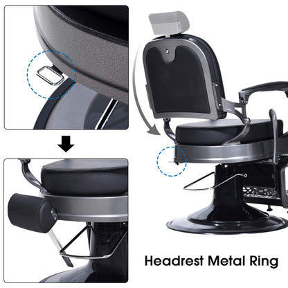 BarberPub Heavy Duty Vintage Barber Chair All Purpose Hydraulic Recline Salon Beauty Spa Equipment 3850 (Black)