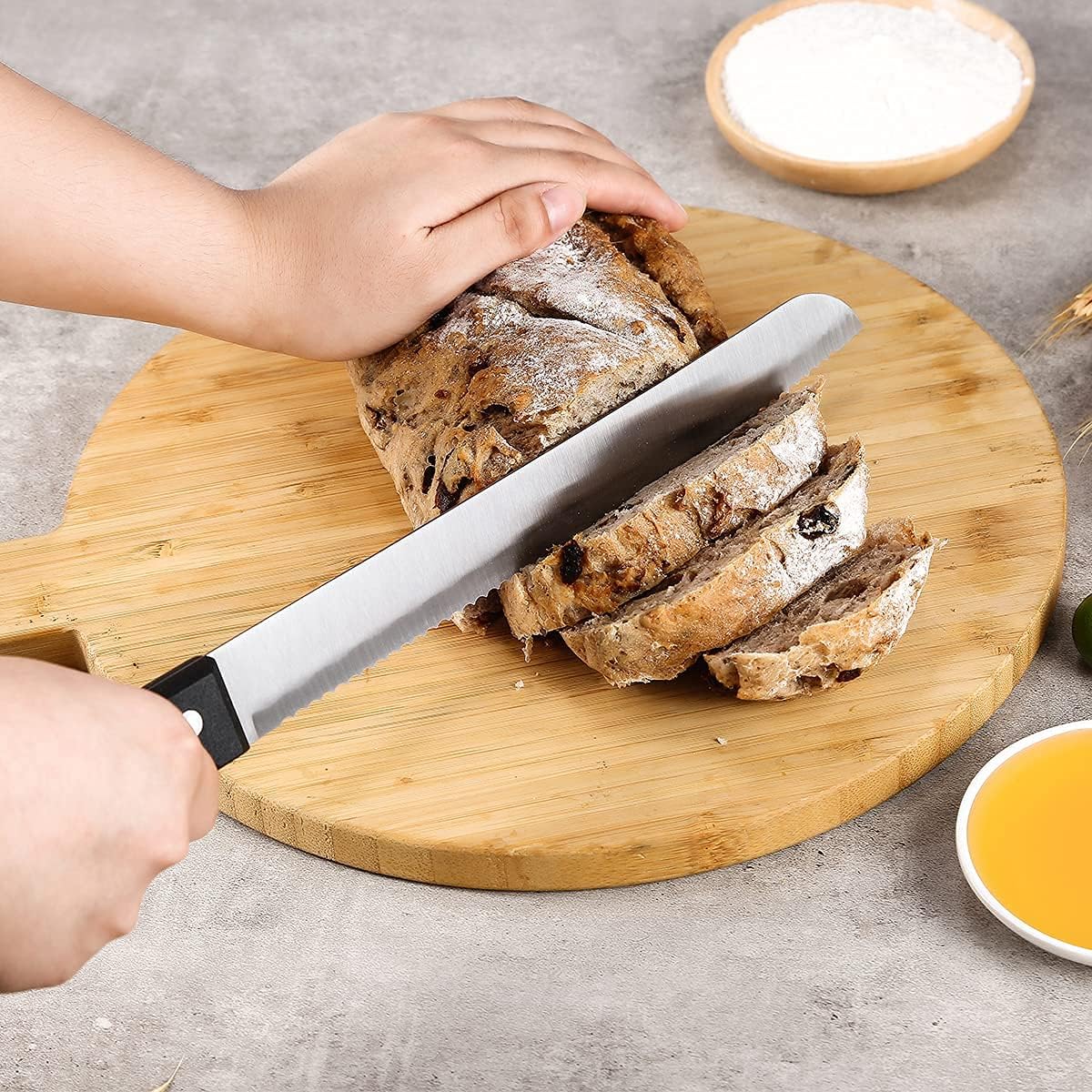 10 Inch Serrated-Bread Knife, Black Full-Tang Stainless Sharp Wavy Edge for Slicing Bread