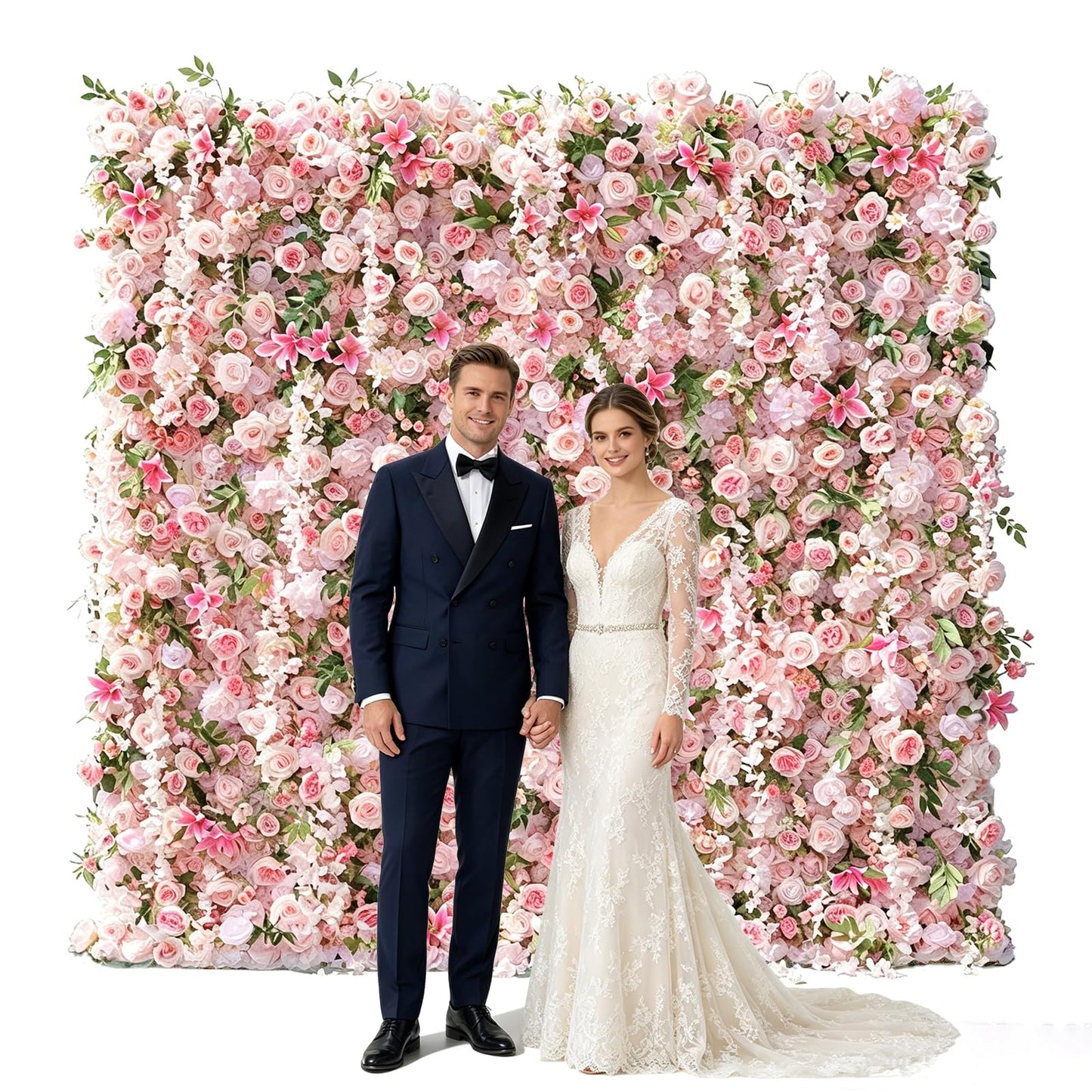 5D Realistic Rose Flower Wall Backdrop, 8×8FT Reusable Flower Wall Panel, Easy to Install & Store, Ideal for Wedding, Birthday Party & Home Decoration, Pink, Without Stand