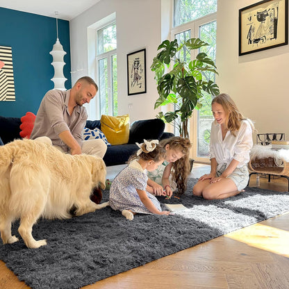 OLANLY Area Rug - Soft Fluffy Shaggy Design for Living Room & Bedroom | Machine Washable, Grey