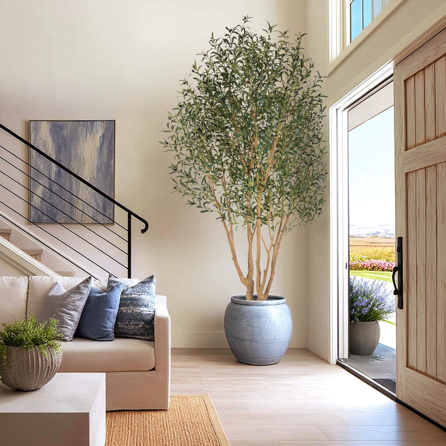 Nafresh Majestic Faux Olive Tree 9ft – Artificial Olive Tree Indoor & Outdoor with Lifelike Leaves & Textured Branches for Living Room, Office, Entryway,Patio