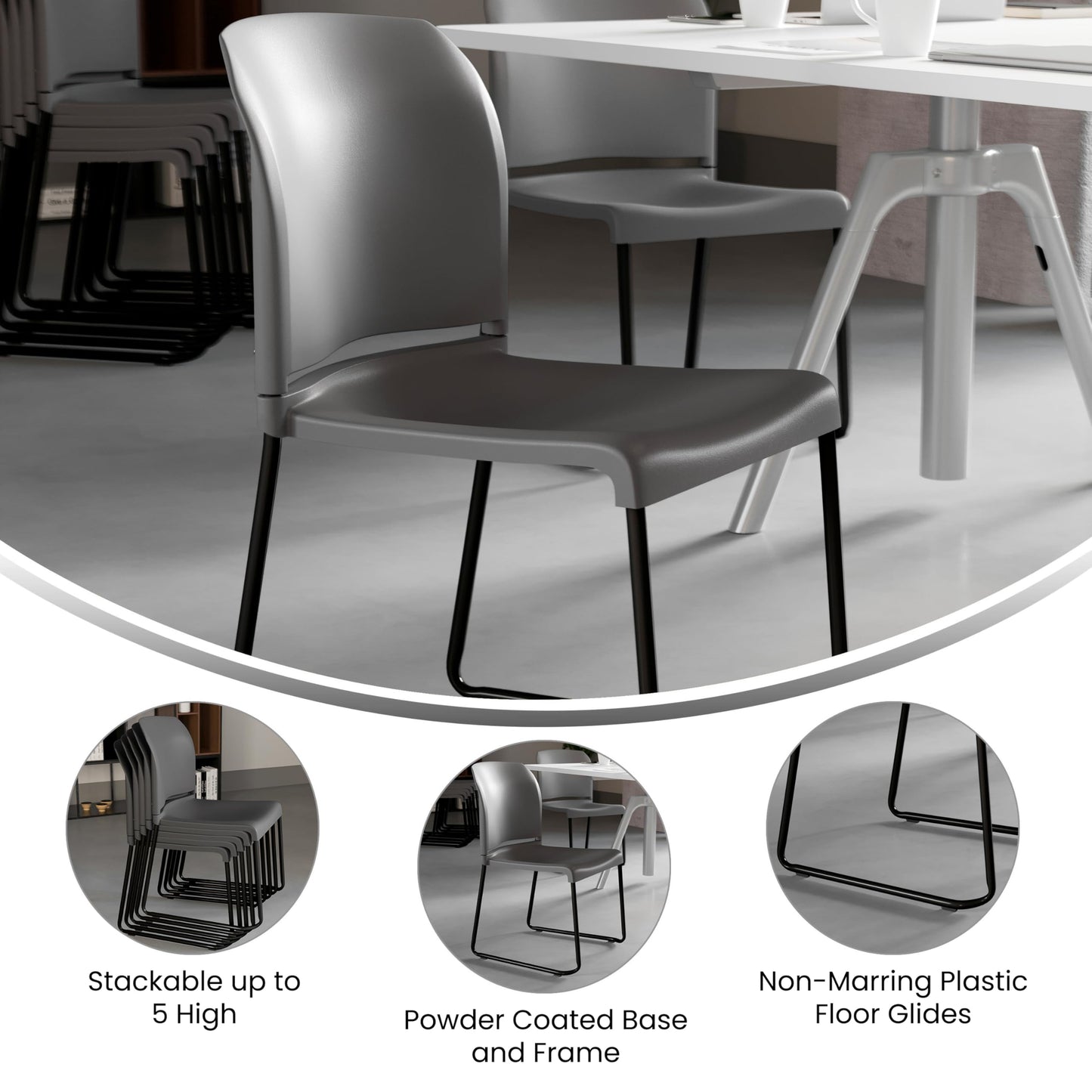 Flash Furniture Hercules Series Contoured Stacking Chairs for Waiting Rooms and Offices, Ergonomic Lobby Chairs with Curved Back, Set of 5, Gray
